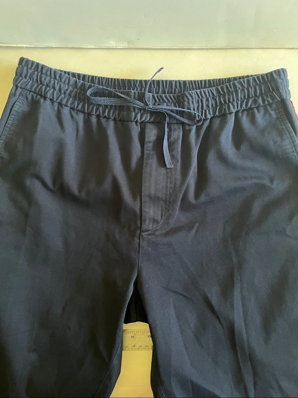 Gucci Navy Drawstring Pants red and blue pipe down side size 48